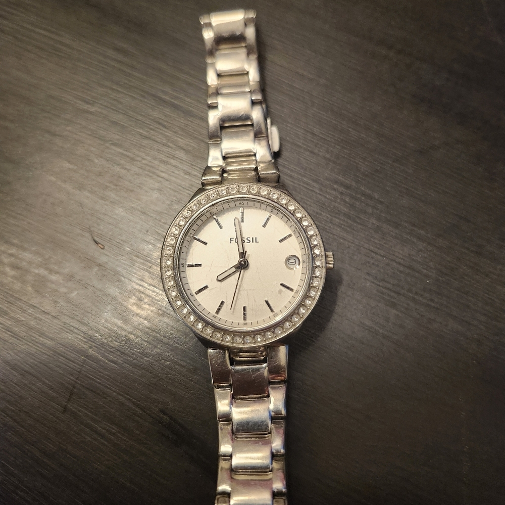 Fossil Women's Silver Watch with Crystal Accents